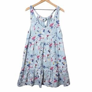 Bellambra 100% Linen Dress Tiered Floral Watercolor Blue Women’s Size M